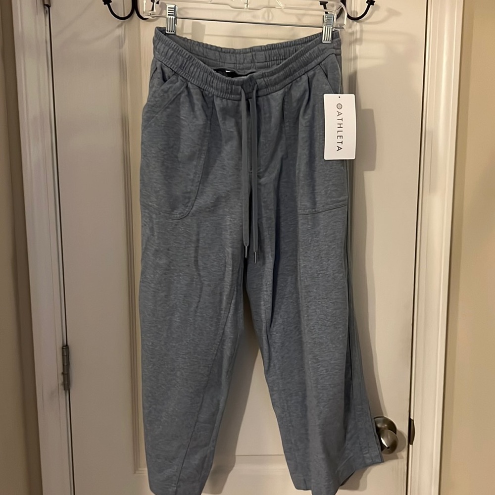Athleta blue heathered wide leg cropped pants size 6